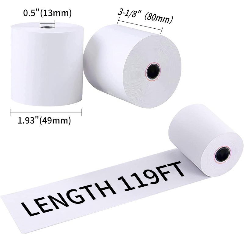Tapsin 3-1/8"" x 119' Thermal Receipt Paper, Pos Receipt Paper, Cash Register Rolls, Receipt Roll for 80mm Thermal POS Printer, 10 Rolls - Image 2